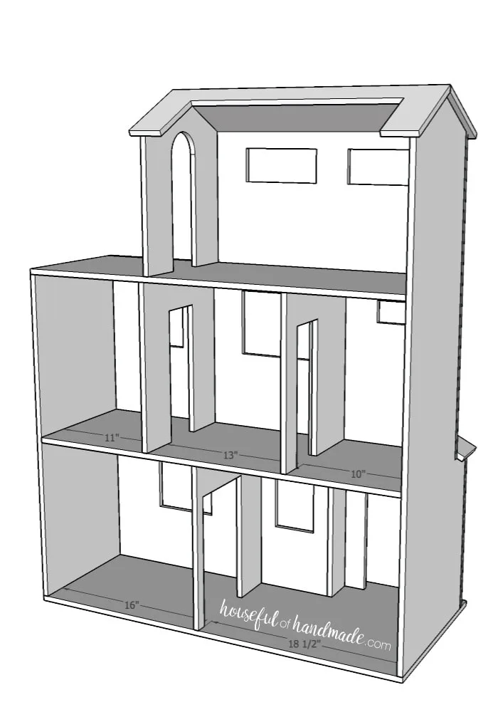 Build plans for beautiful handmade dollhouse from a sheet of plywood