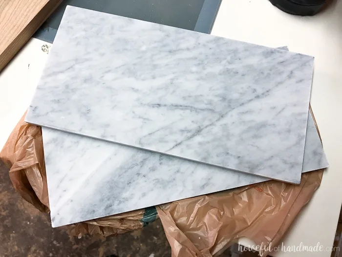 Turn inexpensive marble tiles into a beautiful marble cheese board. Perfect DIY gift idea. Housefulofhandmade.com