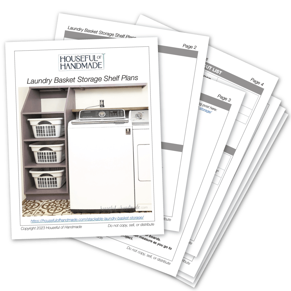 PDF plans for stackable laundry basket storage cabinet.