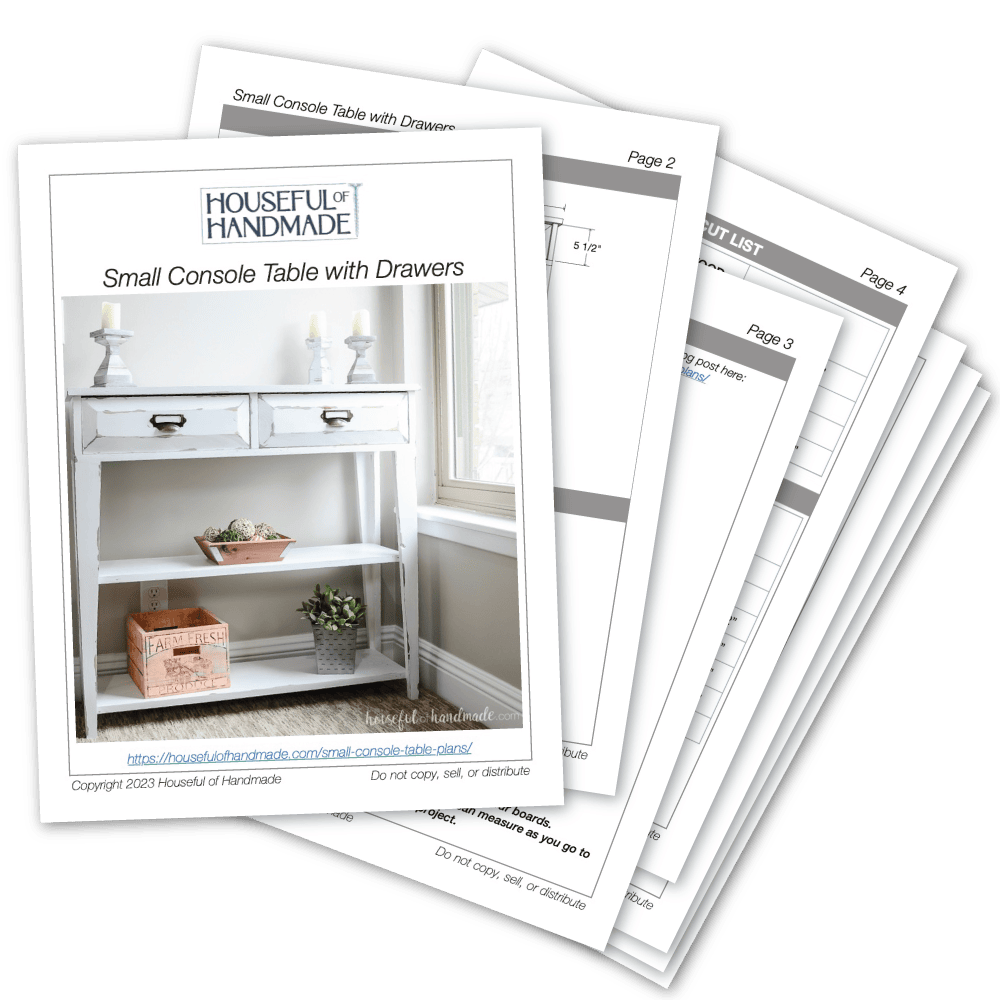 PDF plans for a small console table with two drawers.