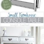 Build a beautiful small console table to add storage and decor to your home. This DIY farmhouse console table has two large drawers and two shelves. Perfect small space storage idea. Housefulofhandmade.com