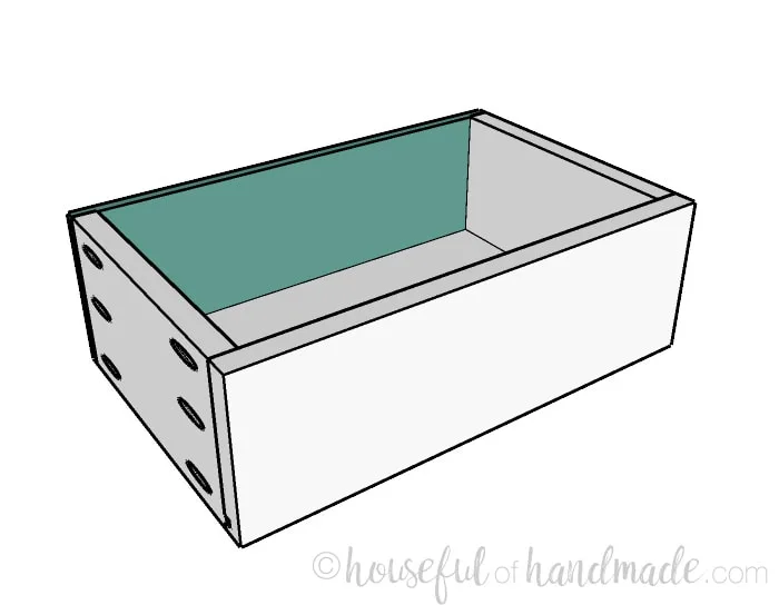 Small console table plans step 10: attaching the decorative drawer fronts. Housefulofhandmade.com