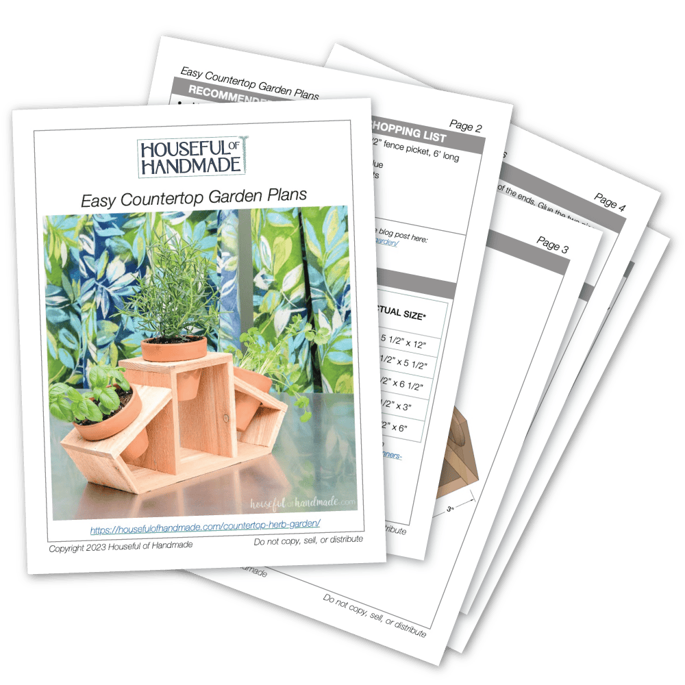 PDF plans for a countertop plant stand for 3 small pots.