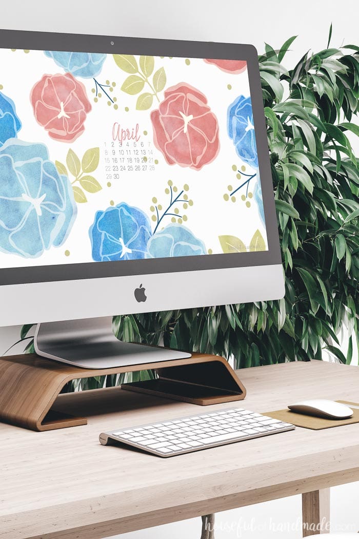 Download the free digital wallpaper for April. The bright floral print with the April 2018 calendar is perfect for keeping you organized this spring. Housefulofhandmade.com