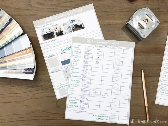 Figure out your kitchen remodel budget with these printable kitchen planning tools. Budget and mood board sheets help you stay organized. Housefulofhandmade.com