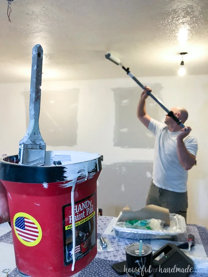 Painting the ceiling is easier with the Handy Paint Pail and HomeRight Paint Stick. Housefulofhandmade.com