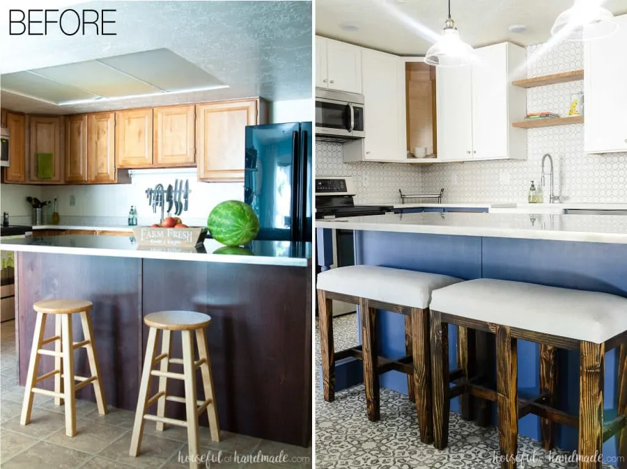 This beautiful kitchen was transformed from dark to bright in just 5 weeks and on a budget. Housefulofhandmade.com