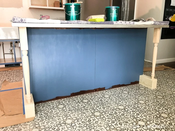The new island bases shown attached to kitchen island prior to painting. 