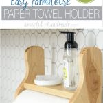 Build a beautiful farmhouse paper towel holder in just 15 minutes with this easy DIY tutorial. This rustic paper towel holder is the perfect under cabinet paper towel dispenser with a shelf to store other items you need to keep at hand. For the full tutorial, visit Housefulofhandmade.com.