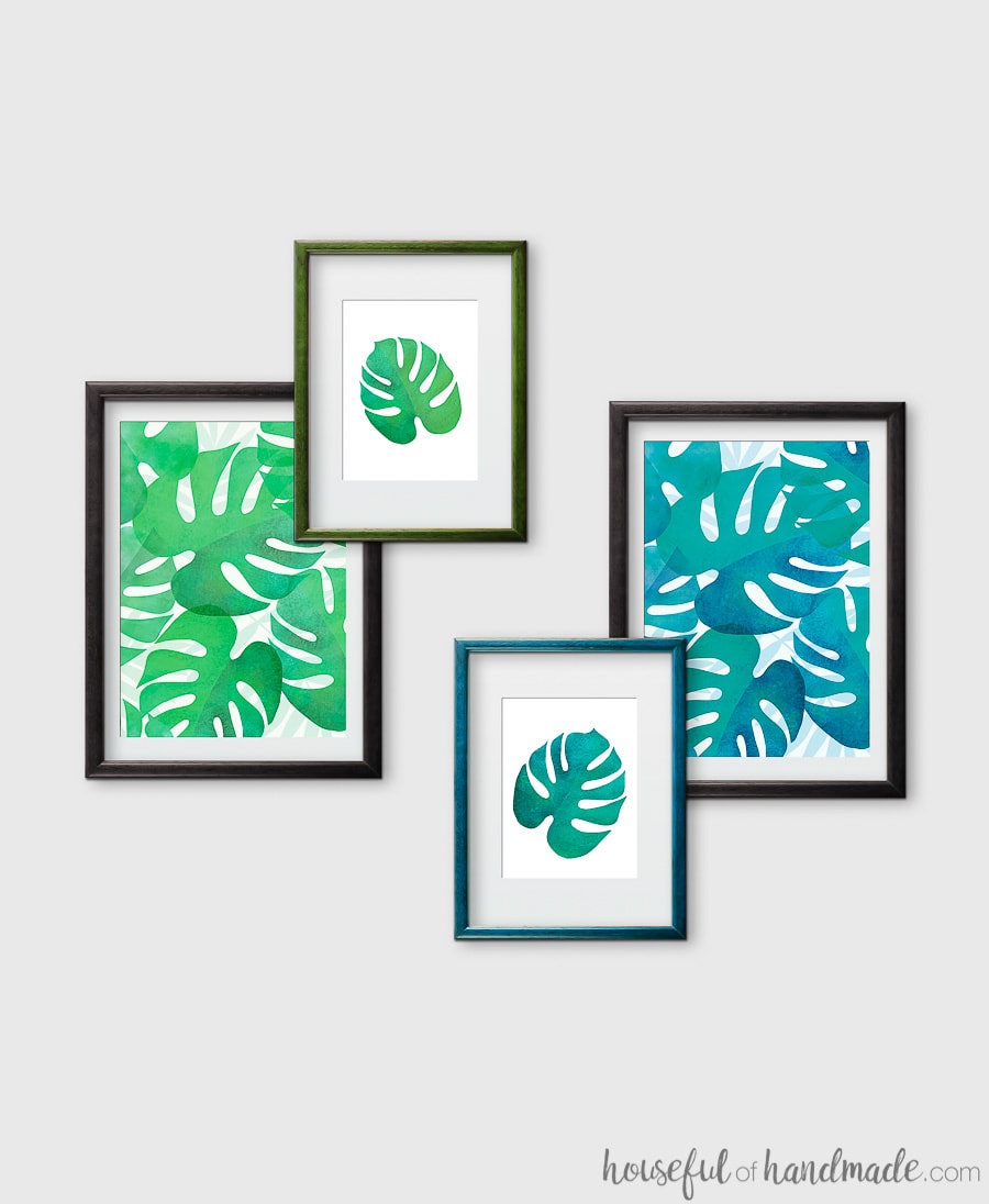 Summer decorating means bringing a little bit of island life to our mountain home. These free printable leaf prints are the easiest way to add summer decor on a budget. The bright green and blue palm leaf art is perfect for adding a bit of boho tropical decor to any home. Download the 4 different designs today! Housefulofhandmade.com