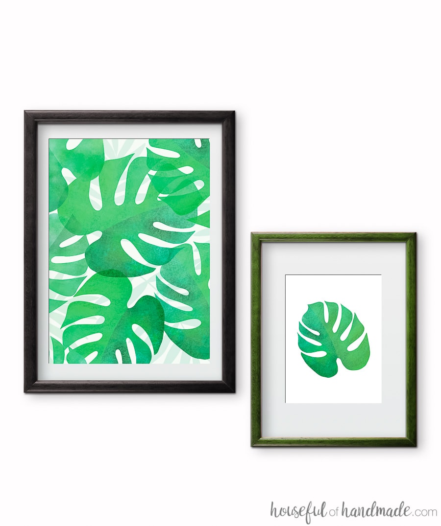 Green tropical leaf prints are the perfect summer decorating idea. These free printable palm leafs in green add lots of tropical decor to any space. Housefulofhandmade.com