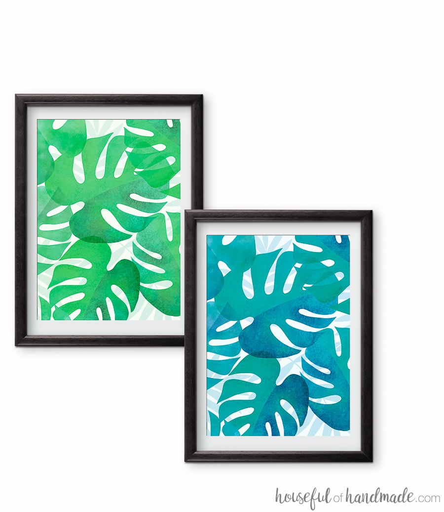 Add tropical art to your summer decor with these tropical leaf patterns. The free printable tropical leaf art comes in 2 different tropical colors. Housefulofhandmade.com