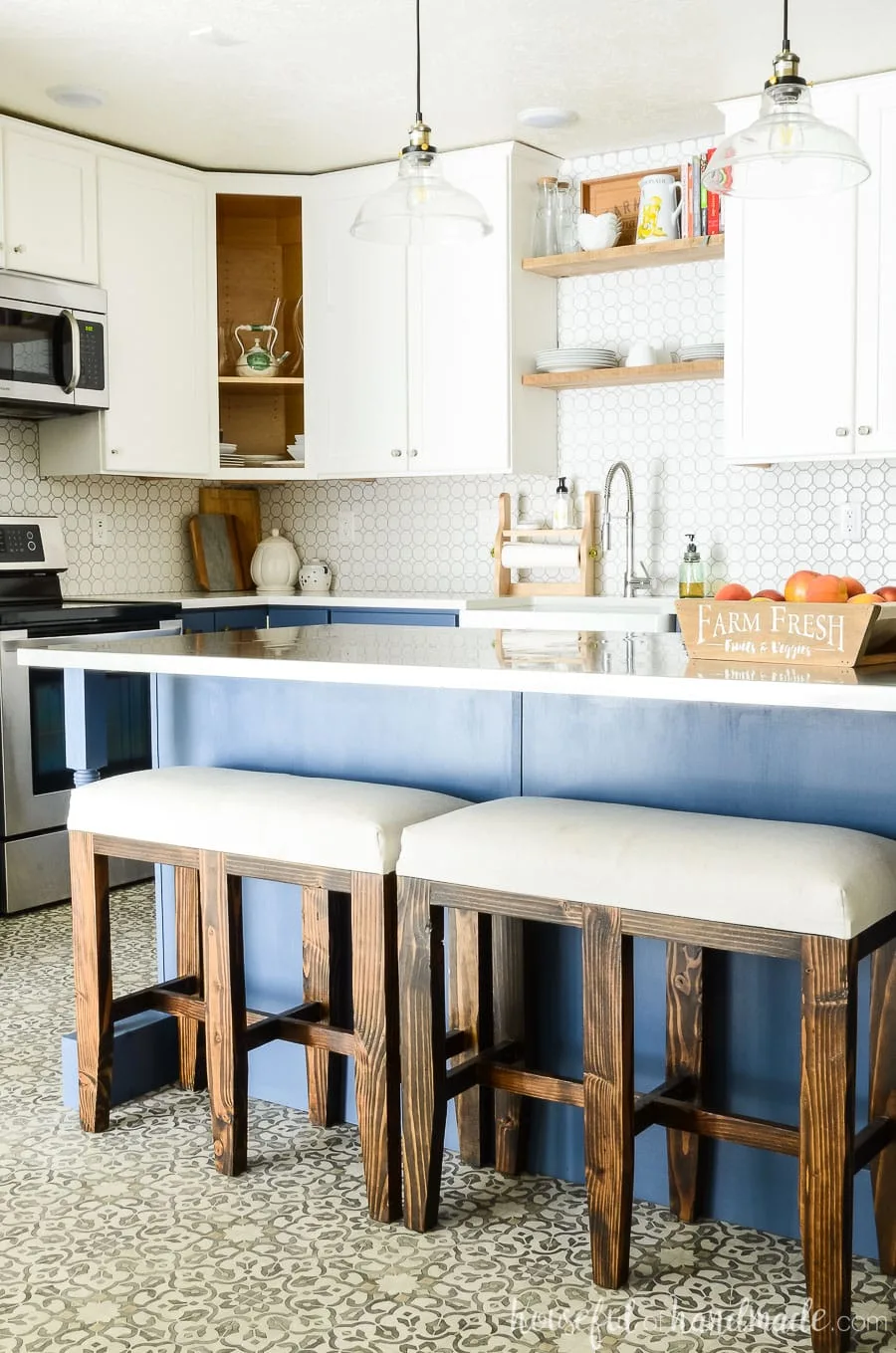 Blue and White Kitchen (with Navy Blue Kitchen Island) - On Sutton