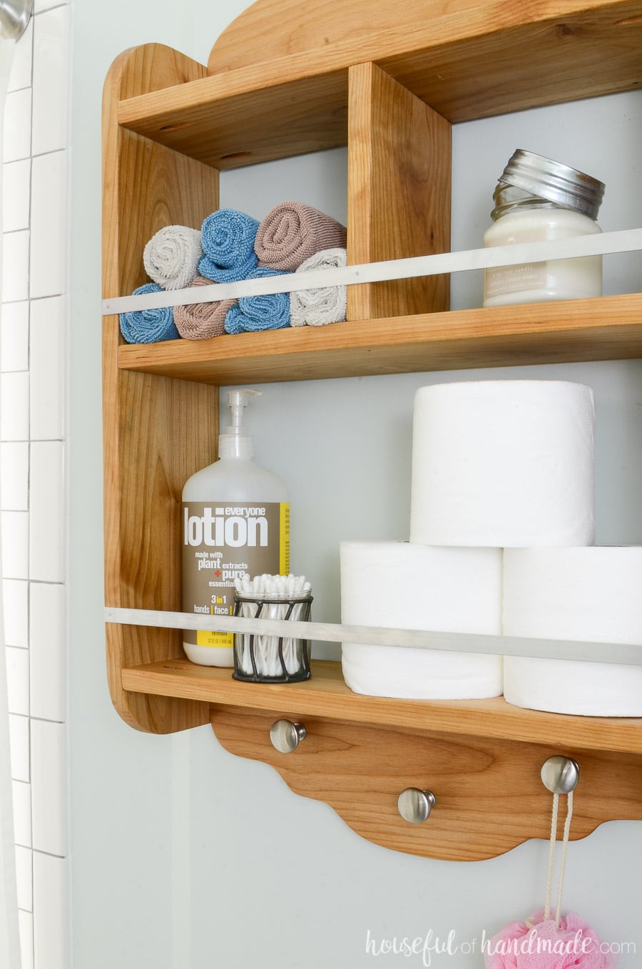 small wooden bathroom shelf