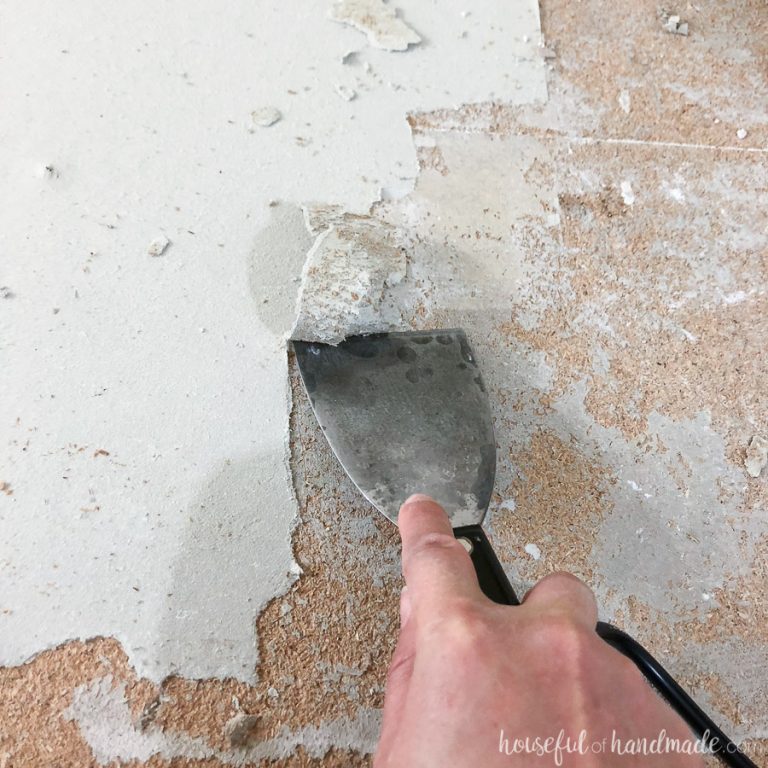 Easily remove old linoleum with a heat gun and putty knife to get your floor ready for new flooring.