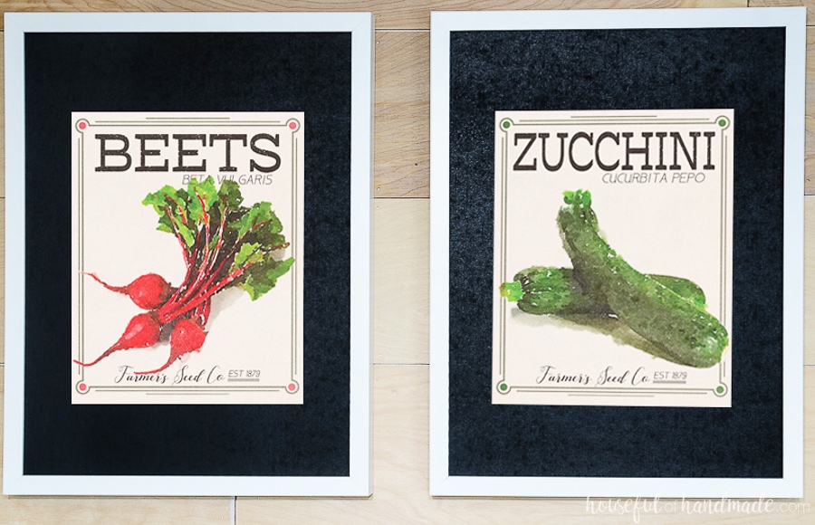 Printable vegetable art of beet and zucchini vintage seed packets. 