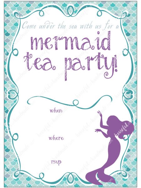 Printable invitation for a mermaid themed party.