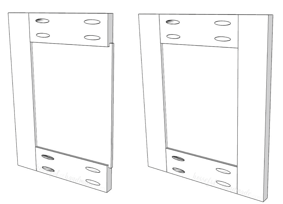 Final steps of building DIY cabinet doors with simple routing: inserting center panel and attaching stile to side.