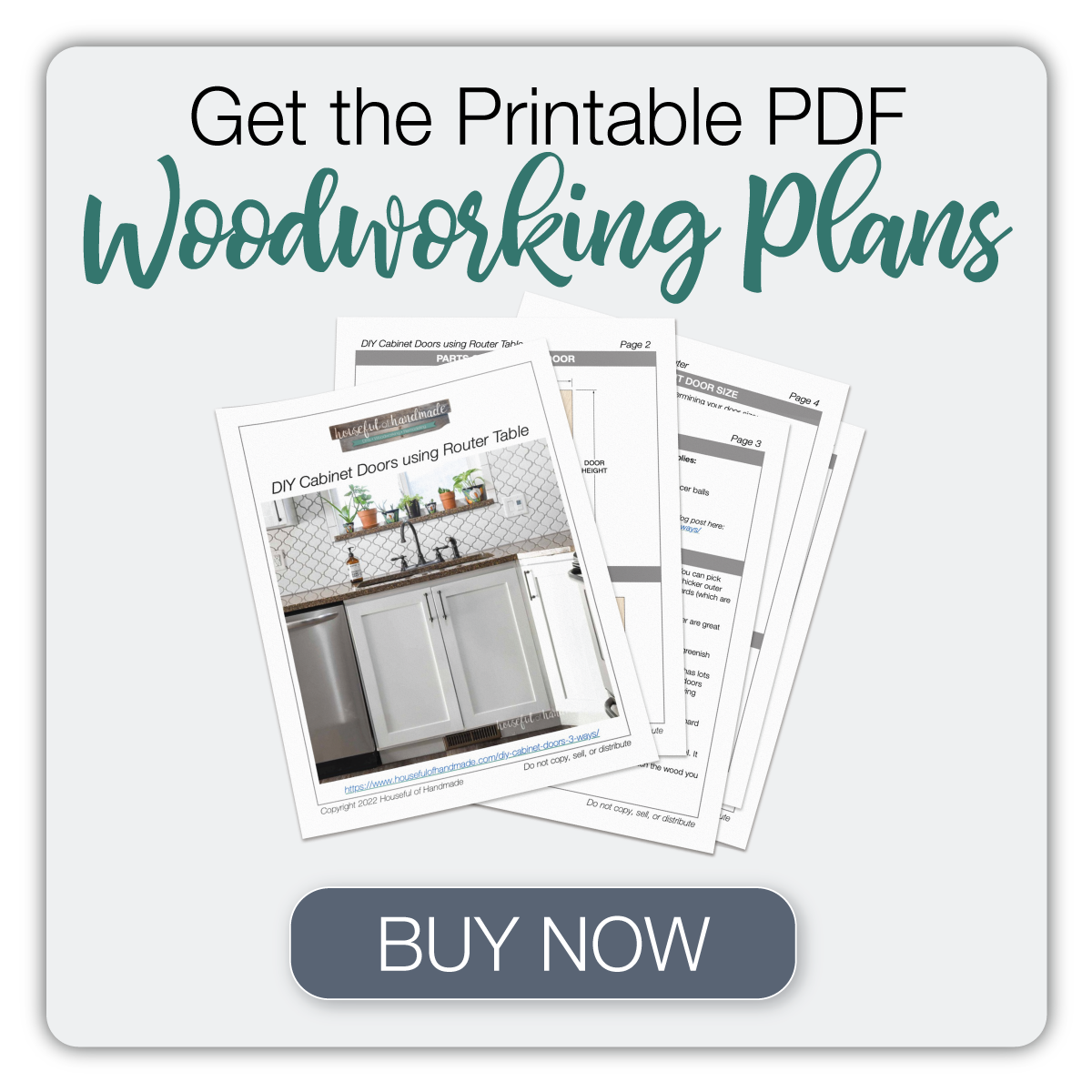 Button to buy the PDF plans for how to build cabinet doors using a router table. 