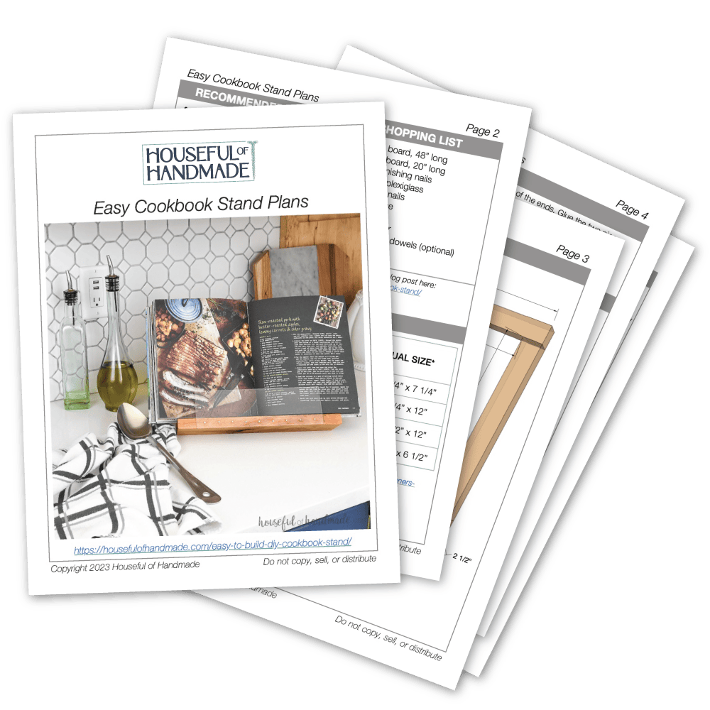 PDF plans for a cookbook stand that folds for storage.