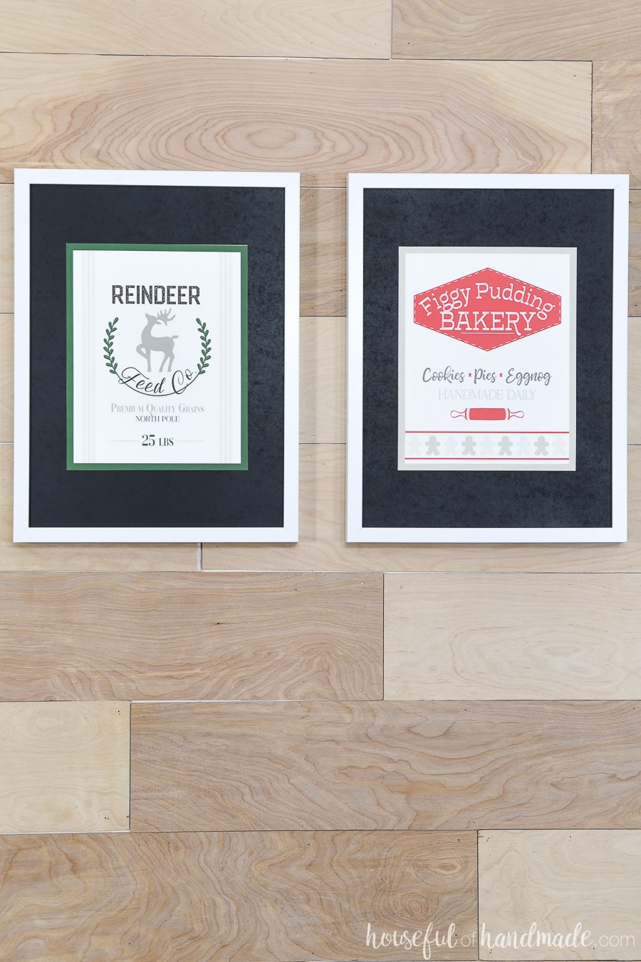 Reindeer Feed Co and Figgy Pudding Bakery Christmas printable signs. 