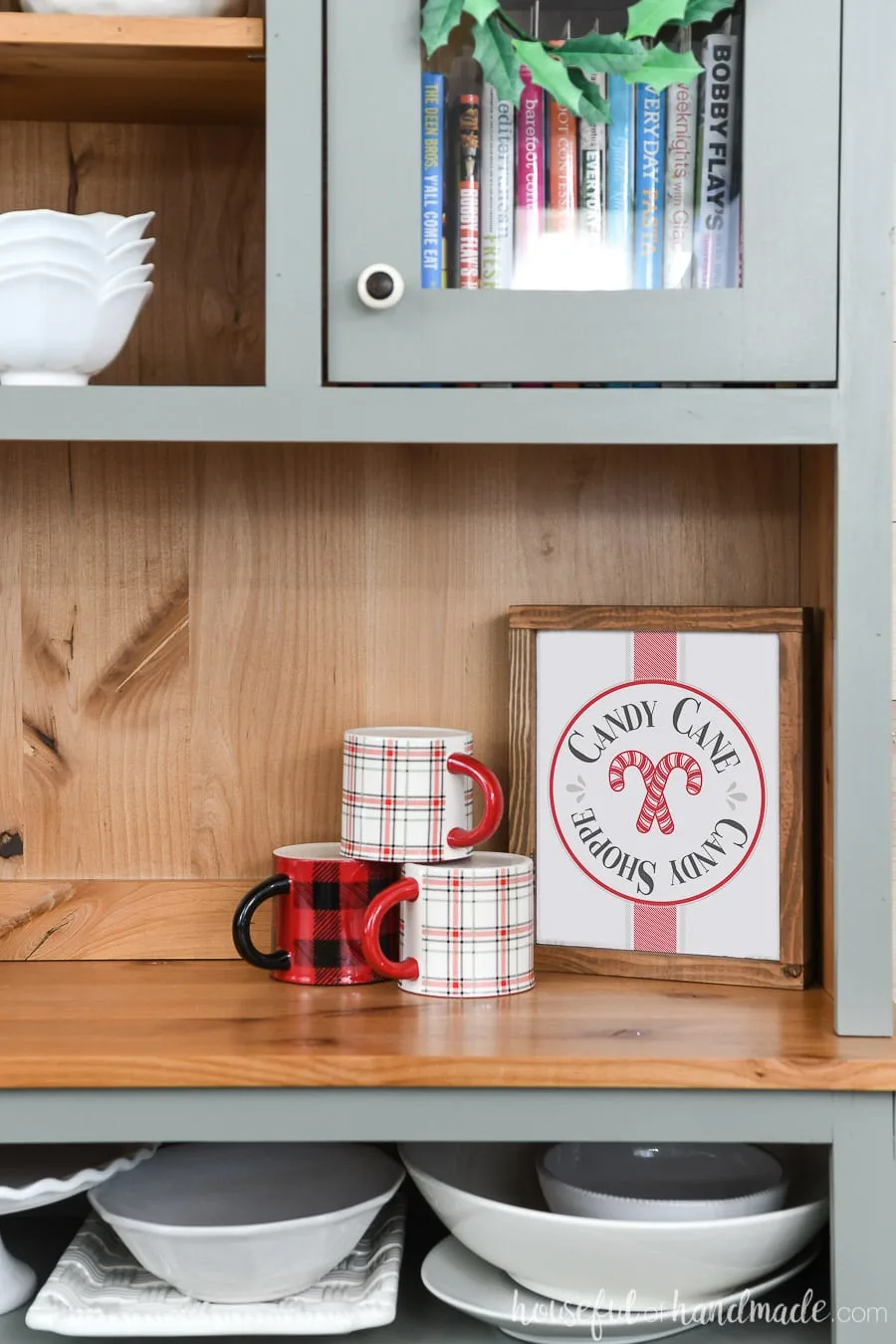 Dining Room hutch decorated with the easiest DIY wood signs. 