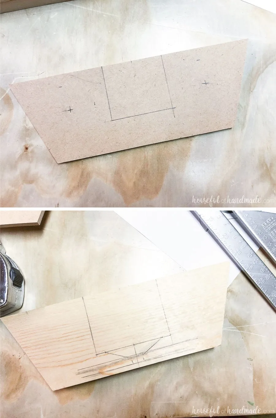 Marking the position of the cutting and drilling for the DIY phone speaker.