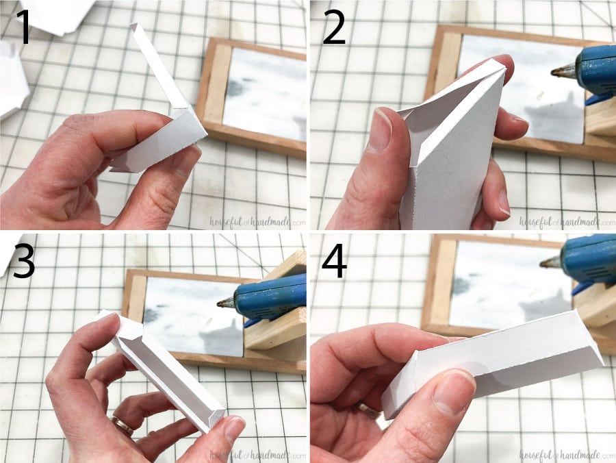 Steps for glueing together the small decorative mirror frame pieces. 