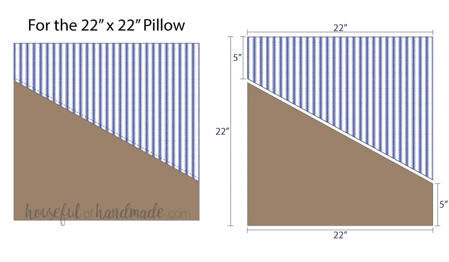 Illustrations for cutting pieces for a diagonal decorative leather pillow cover.