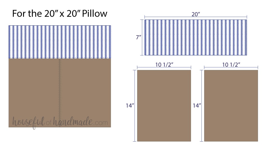 Illustrations for cutting pieces for a color block decorative leather pillow cover.