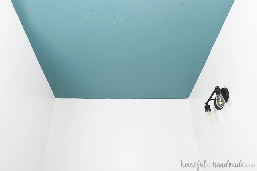 Ceiling painted the easy way with blue-green paint. 