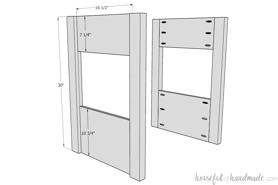 3D sketch of two side panels for the vanity.