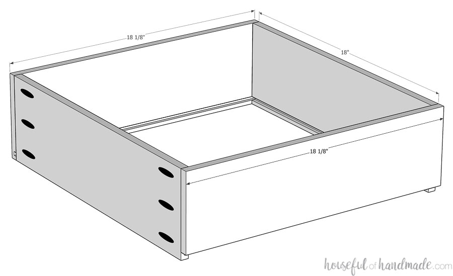 Drawer box assembled with pocket hole screws. 