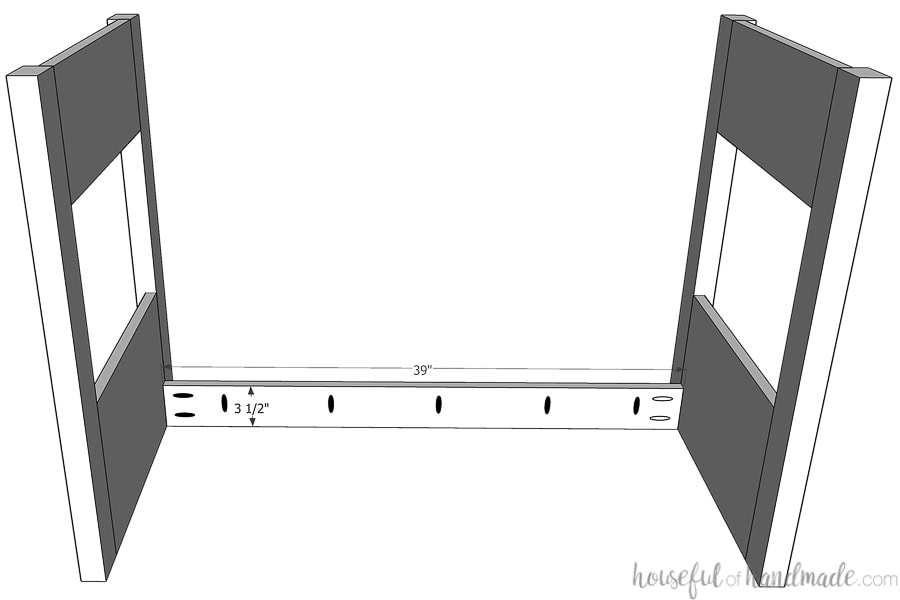 3D sketch of the two sides being attached at the toe kick.