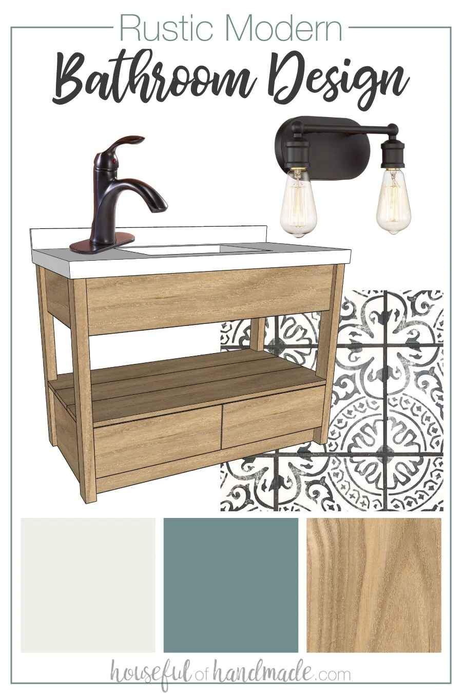 Rustic modern bathroom design for our small guest bathroom.