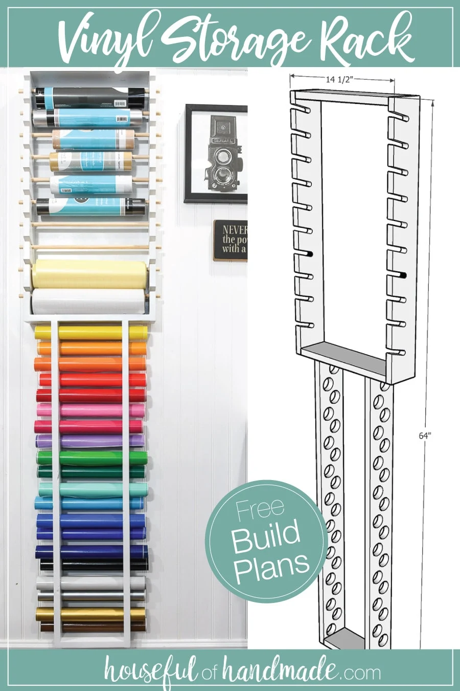 Picture of the 3D rendering of the vinyl roll storage and the actual finished build.