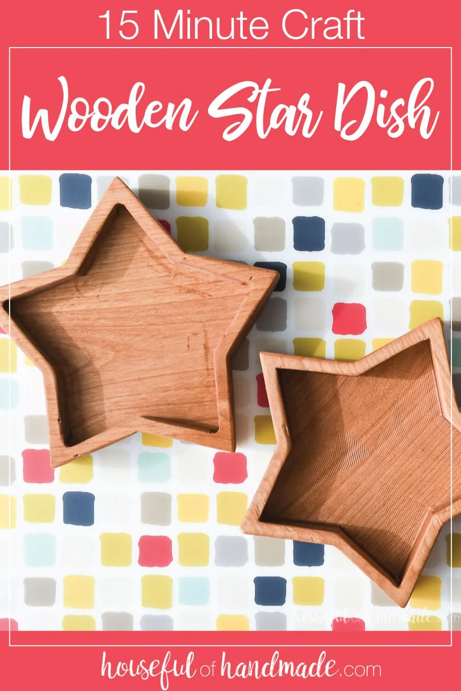 Two wooden star dishes on a background with words