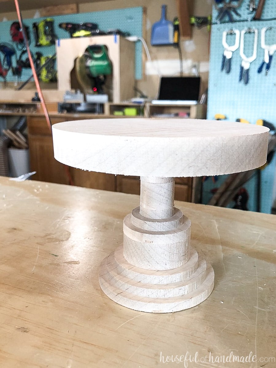 Dry fit of the small wood cake stand pieces together.