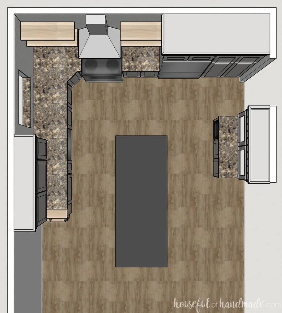 Top view of the plan for the modern kitchen remodel on a budget. 