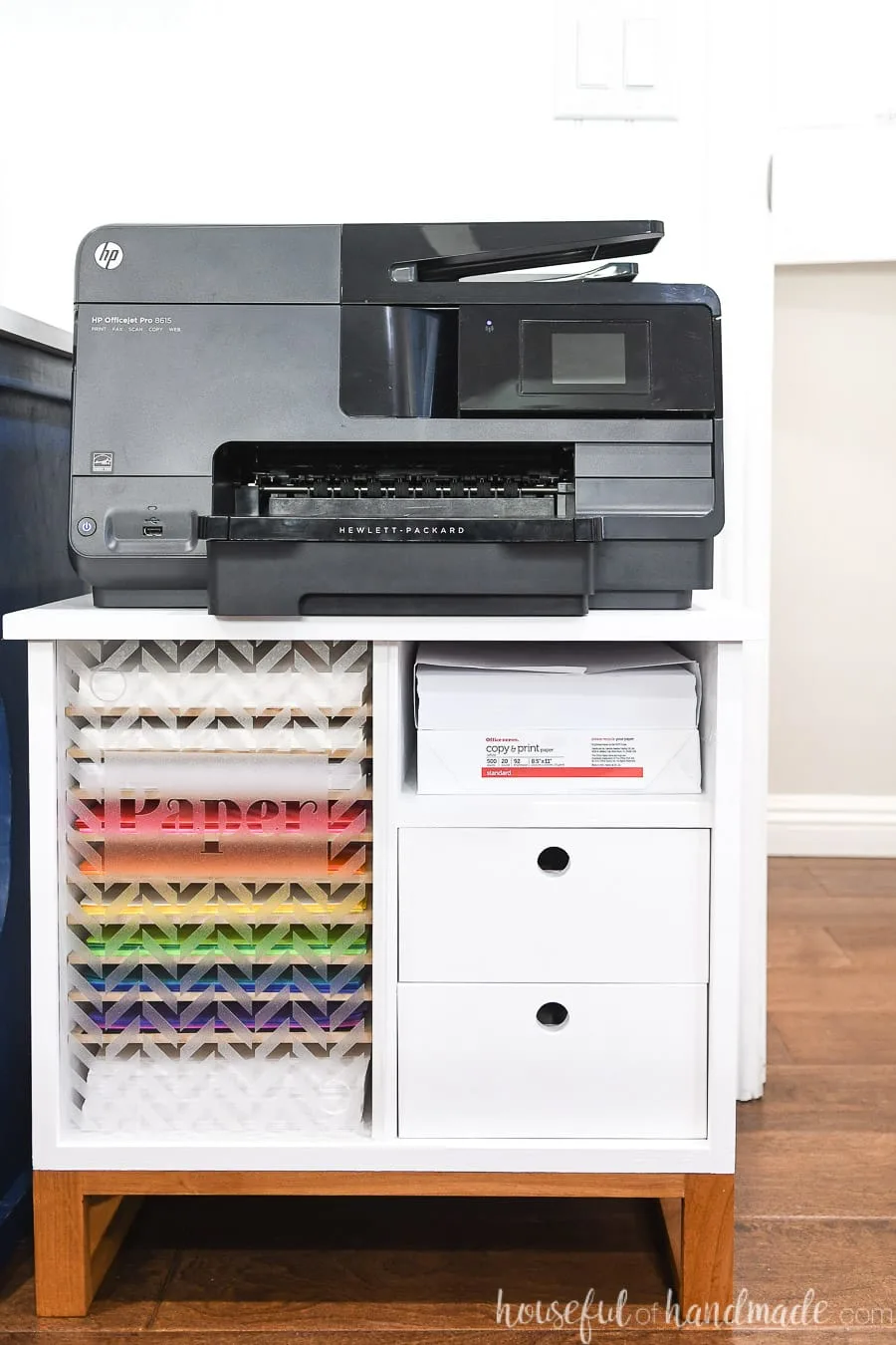 White printer deals stand with drawers