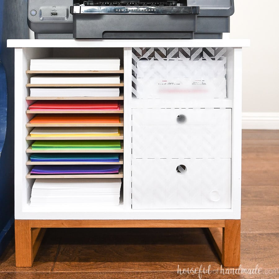 Printer Stand With Paper Storage, Wooden Desktop Printer Stand With Drawers