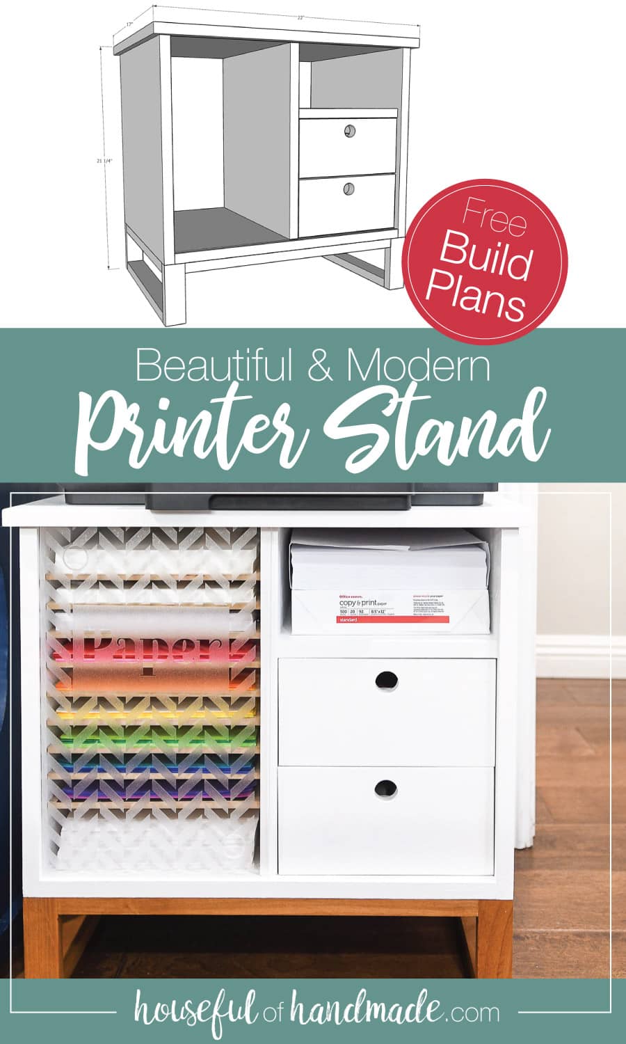 Printer Stand with Paper Storage & Drawers Houseful of Handmade