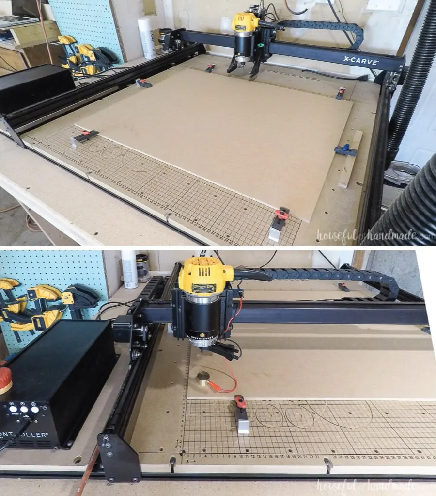 Clamping the MDF to the x-carve and setting the machine up to start. 