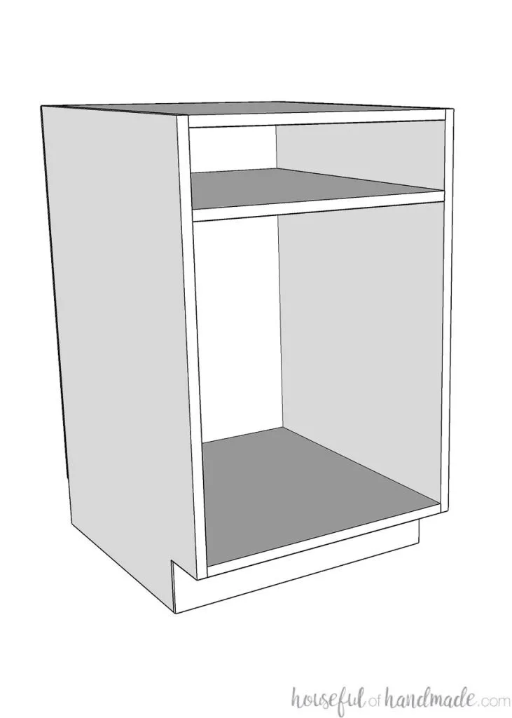 3D Sketch of a frameless cabinet with space for drawer. 