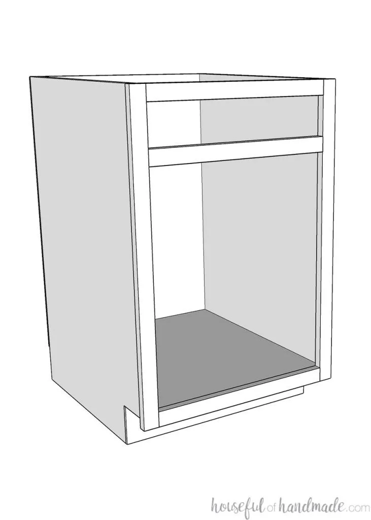 3D sketch of a Face Frame cabinet with a drawer space. 