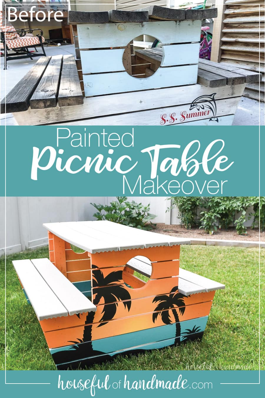 Tropical Painted Picnic Table Makeover Houseful of Handmade