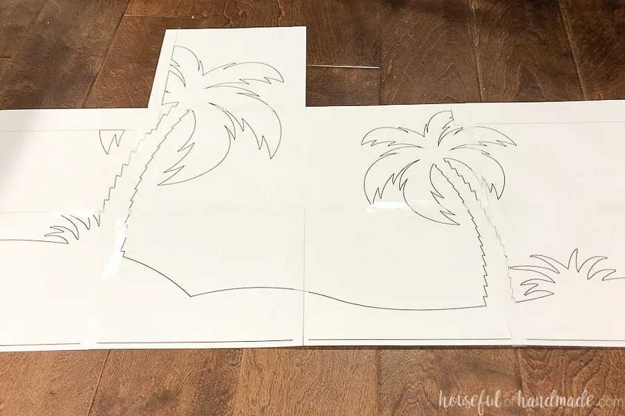 Paper template of the palm trees for the painted picnic table.