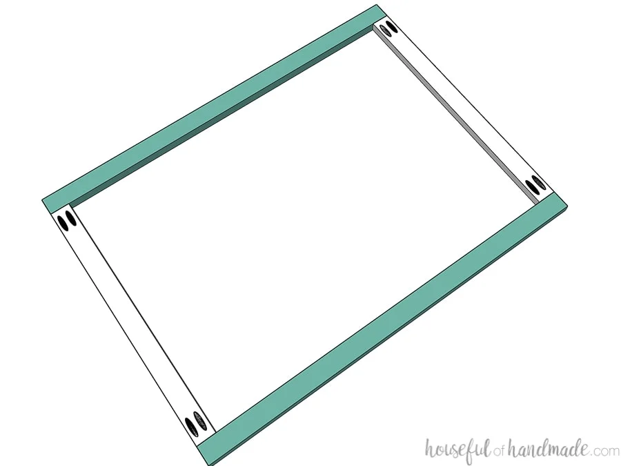 Drawing of the back of a cabinet face frame showing how it is assembled.