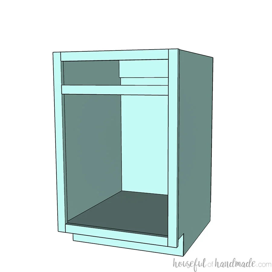 3D rendering of a face frame base cabinet.