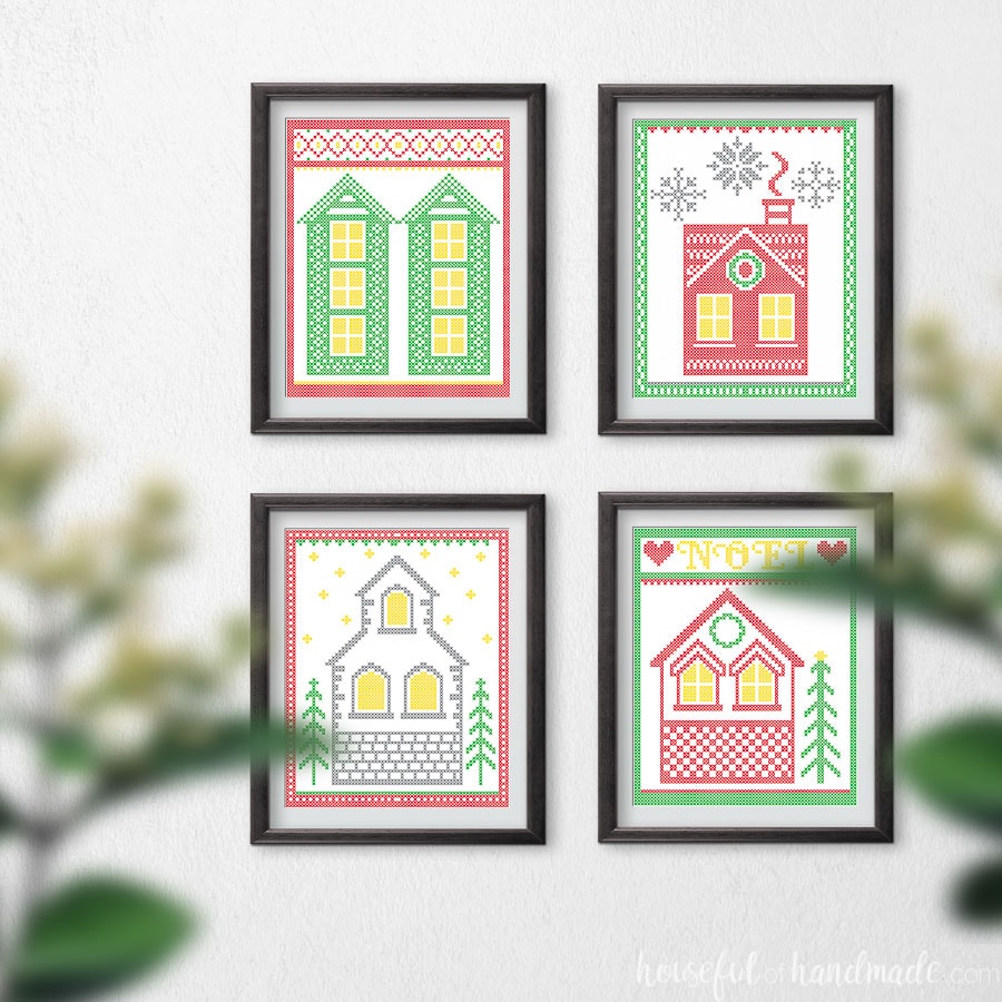 7 Days of Paper Christmas Decor: Cross-Stitched Village Printable Art